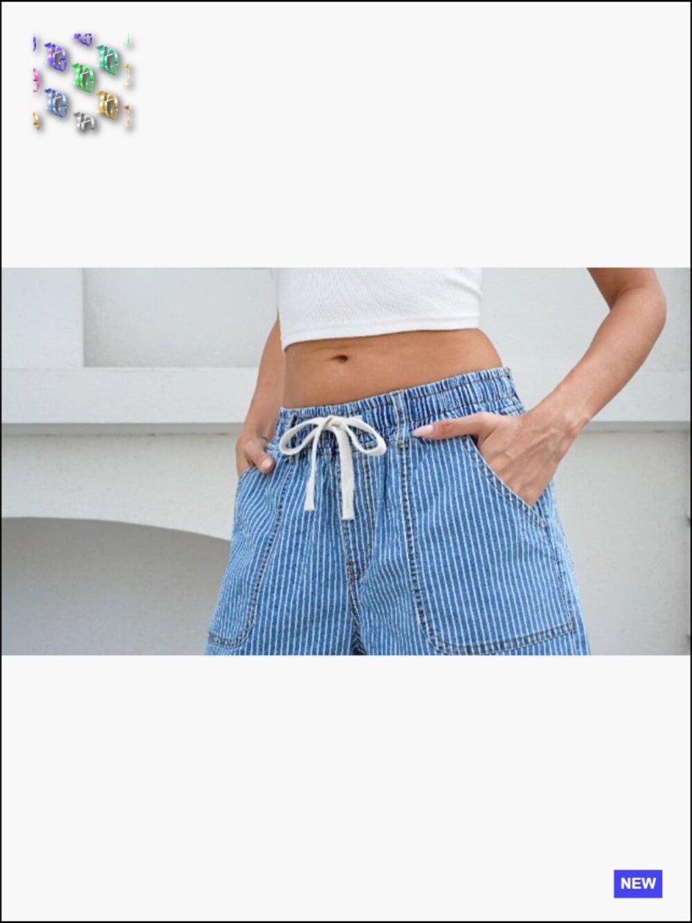 High Waisted Drawstring Elastic Waist Summer Stretchy Denim Jorts with Pockets - Picture 5 of 6